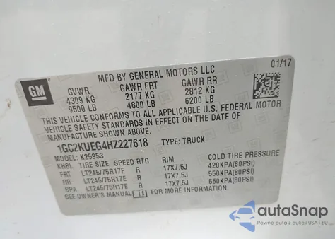 2017 Chevrolet Silverado 2500Hd Wt from USA, damaged, VIN 1GC2KUEG4HZ227618